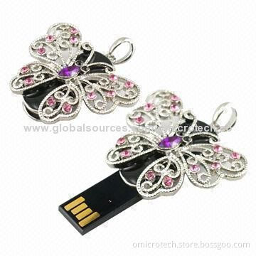 Jewelry/Crystal Diamond USB Flash Disks, 1 to 64GB Capacities, High-speed